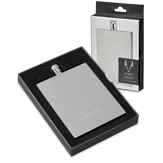 Viski Stainless Steel Slim Flask for Liquor, Whiskey, Vodka, Rum, Gifts 2oz