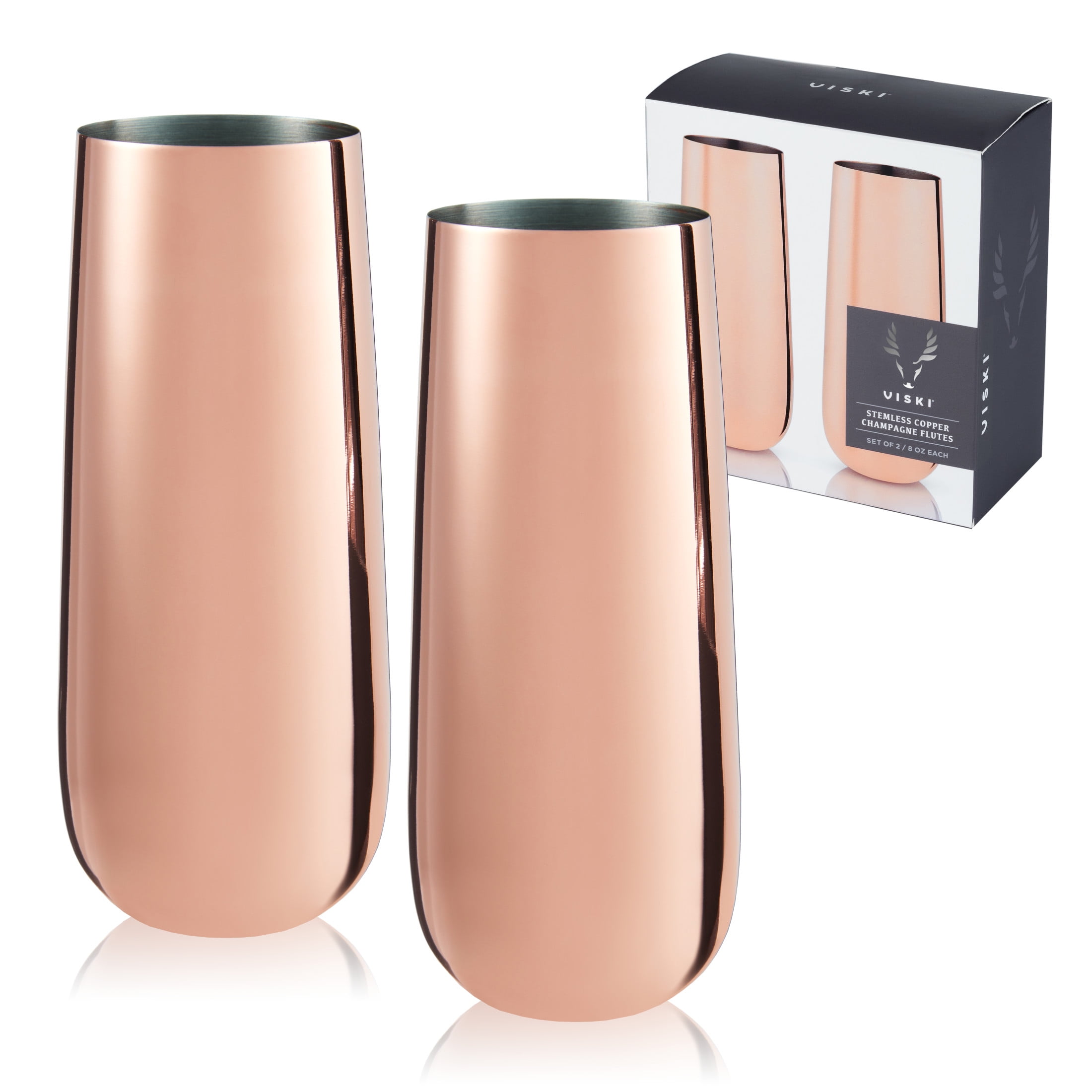 Viski Stainless Steel Champagne Flutes, Wedding Gifts 8oz Set of 2, Copper