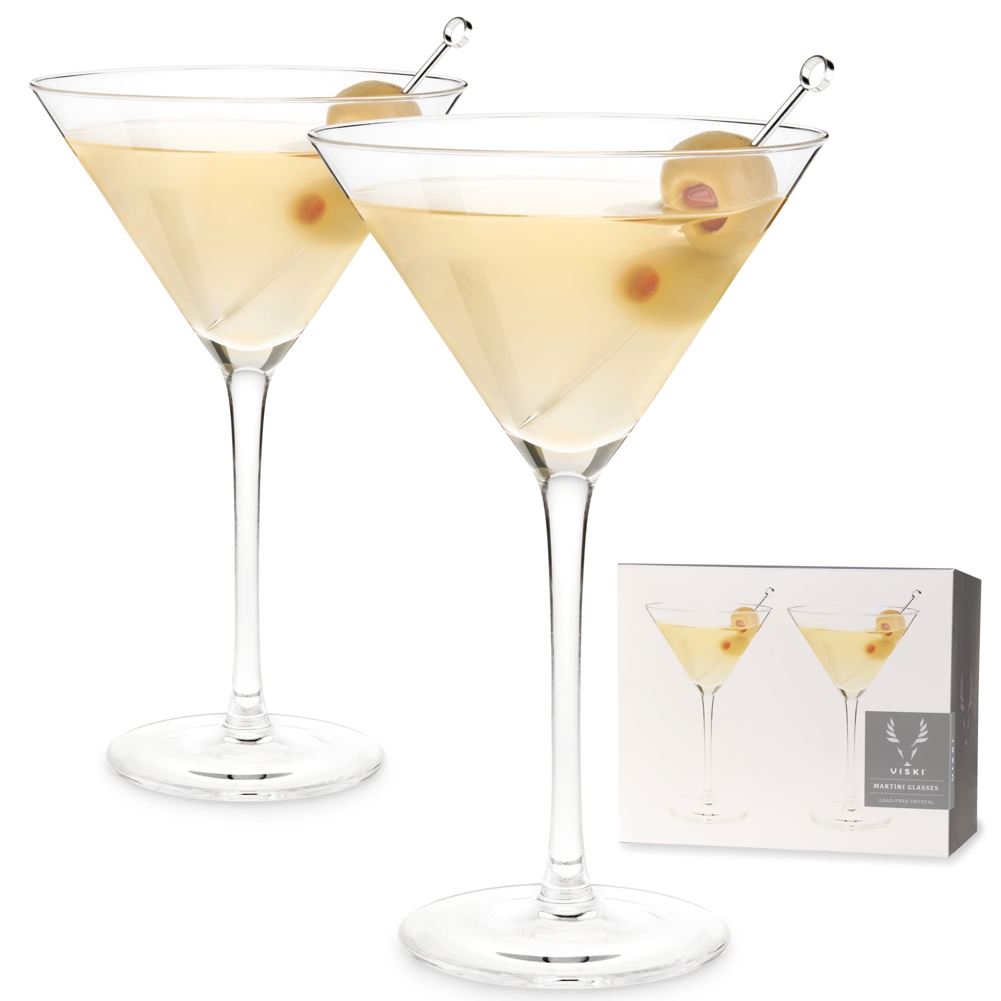Viski Crystal Martini Glasses, Heavy Base, Stemless Cocktail