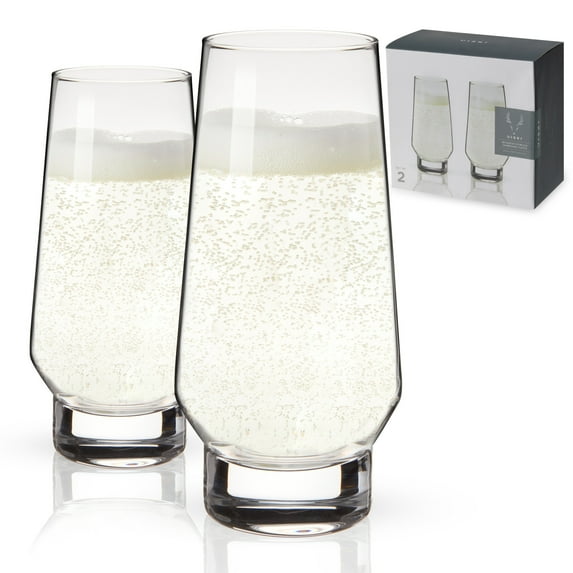 Viski Weighted Stemless Champagne Flutes, Drinking Glasses, Set of 2, 9.5oz