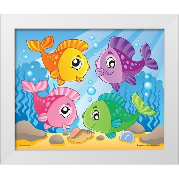 Viskova, Klara 24x20 White Modern Wood Framed Museum Art Print Titled - Happy Fishes II