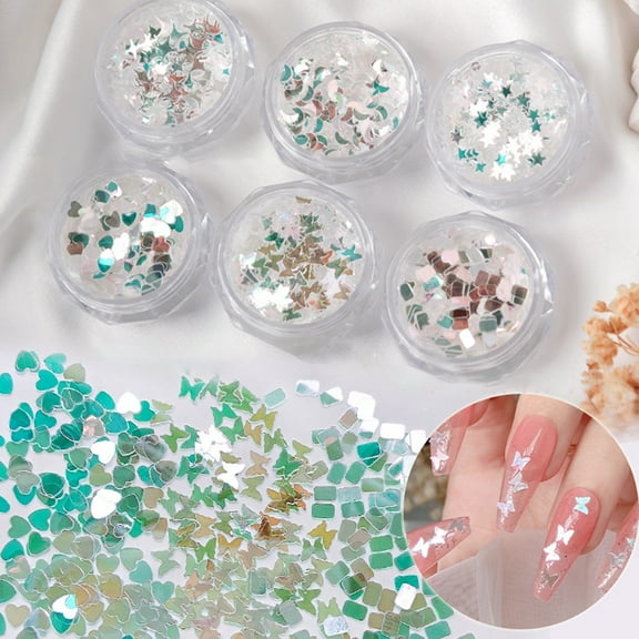 Visland 1 Box Nail Decoration Sparkling Creative Shape Stunning Visual Effect Vivid Color 6 Styles Butterfly Love Heart Nail Sequins Manicure Design Nail Supplies