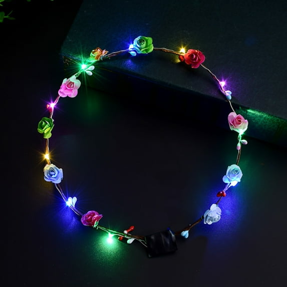 Visland 1 PCS LED Flower Crowns Headbands - Light Up Flower Hair Garlands Glowing Floral Wreath Crowns for Women Girls Brides Birthday Wedding Mardi Gras Festival Beach Party Supplies