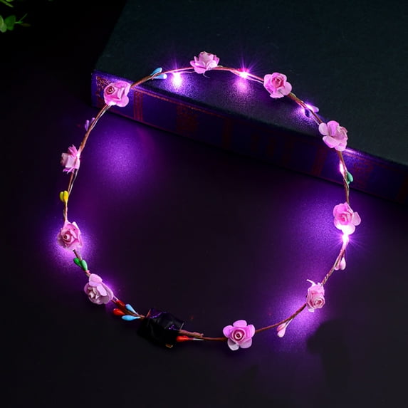 Visland 1 PCS LED Flower Crowns Headbands - Light Up Flower Hair Garlands Glowing Floral Wreath Crowns for Women Girls Brides Birthday Wedding Mardi Gras Festival Beach Party Supplies