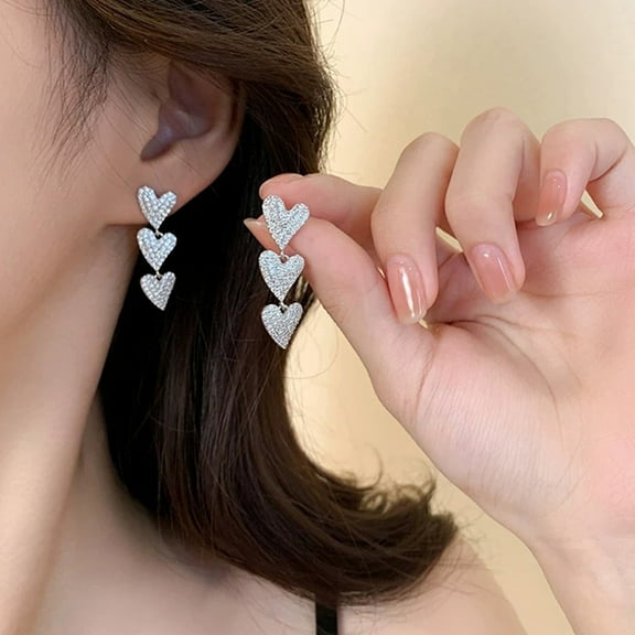 Visland 1 Pair Drop Earrings Sparkling Straight Hanging Pendants Decorative Hypoallergenic Love Heart Dangle Earrings Jewelry Accessory