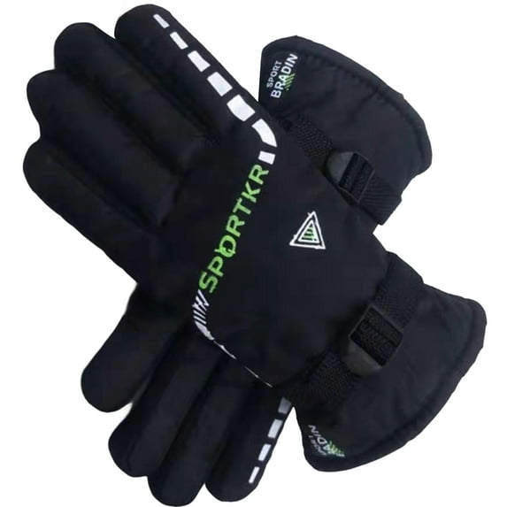 Visland 1 Pair Letter Print Full Finger Thickened Fleece Lining Adjustable Buckle Men Gloves Winter Windproof Non-slip Sports Cycling Gloves