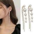 thumbnail image 1 of Visland 1 Pair Stud Earrings Tassel Faux Pearls Beaded Temperament Straight Hanging Decoration High-end Long Tassel Dangle Hanging Earrings Costume Accessories, 1 of 10