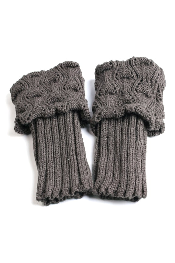 1 Pair Winter Women Cuffed Crochet Boot Cuffs Socks Knit Toppers Elastic Leg Warmers, Black