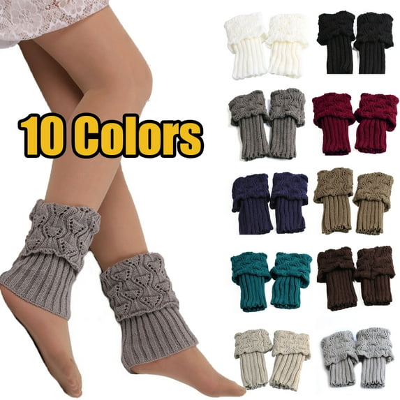 Visland 1 Pair Women's Crochet Boot Cuffs Autumn Spring Short Socks Toppers Women Crochet Knit Shell Elastic Leg Calf Warmers