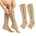 thumbnail image 1 of Visland 1 Pairs Compression Socks Toe Open Leg Support Stocking Knee High Socks with Zipper,Apricot Brown, 1 of 4