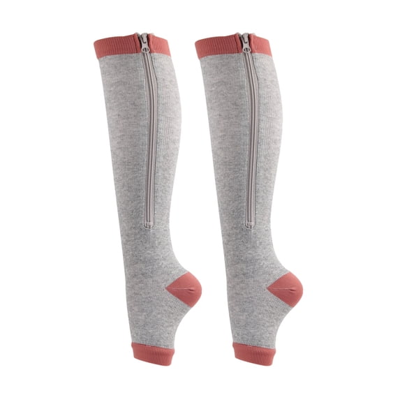 Visland 1 Pairs Compression Socks Toe Open Leg Support Stocking Knee High Socks with Zipper,Apricot Brown