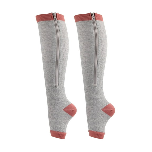 Visland 1 Pairs Compression Socks Toe Open Leg Support Stocking Knee High Socks with Zipper,Apricot Brown