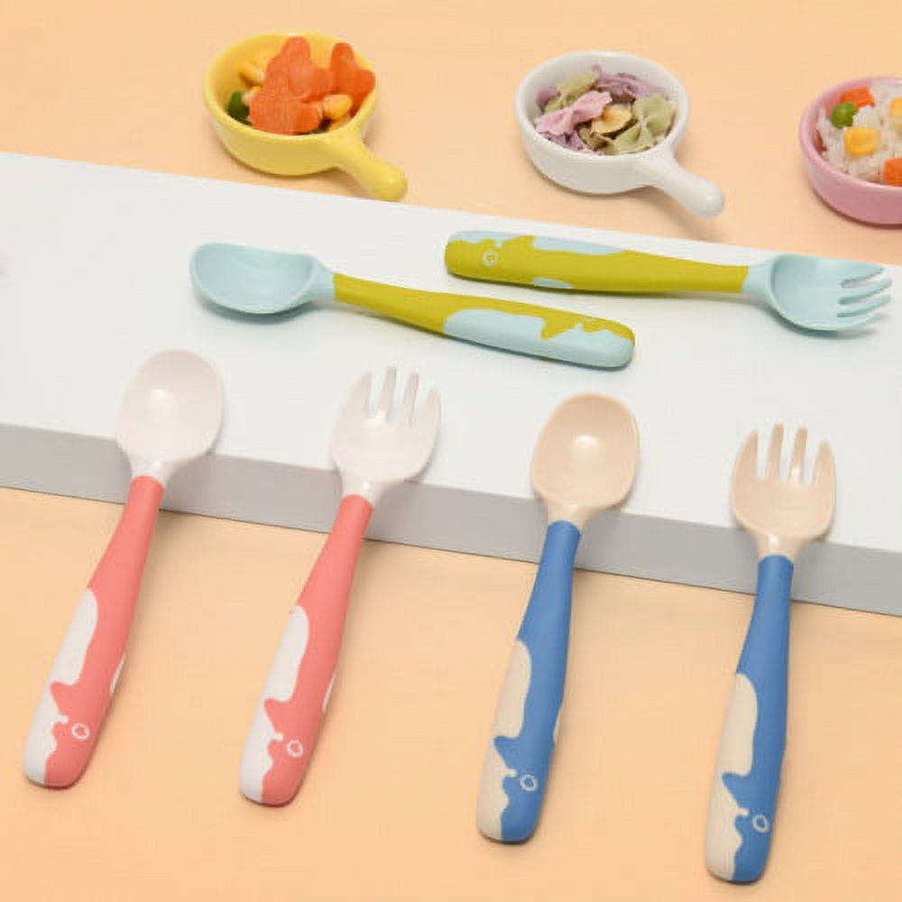 Visland 1 Sets Toddler Utensils Fork and Spoon wiht Storage Case Childrens  Cutlery Set High Toughness PP Bendable for Baby 