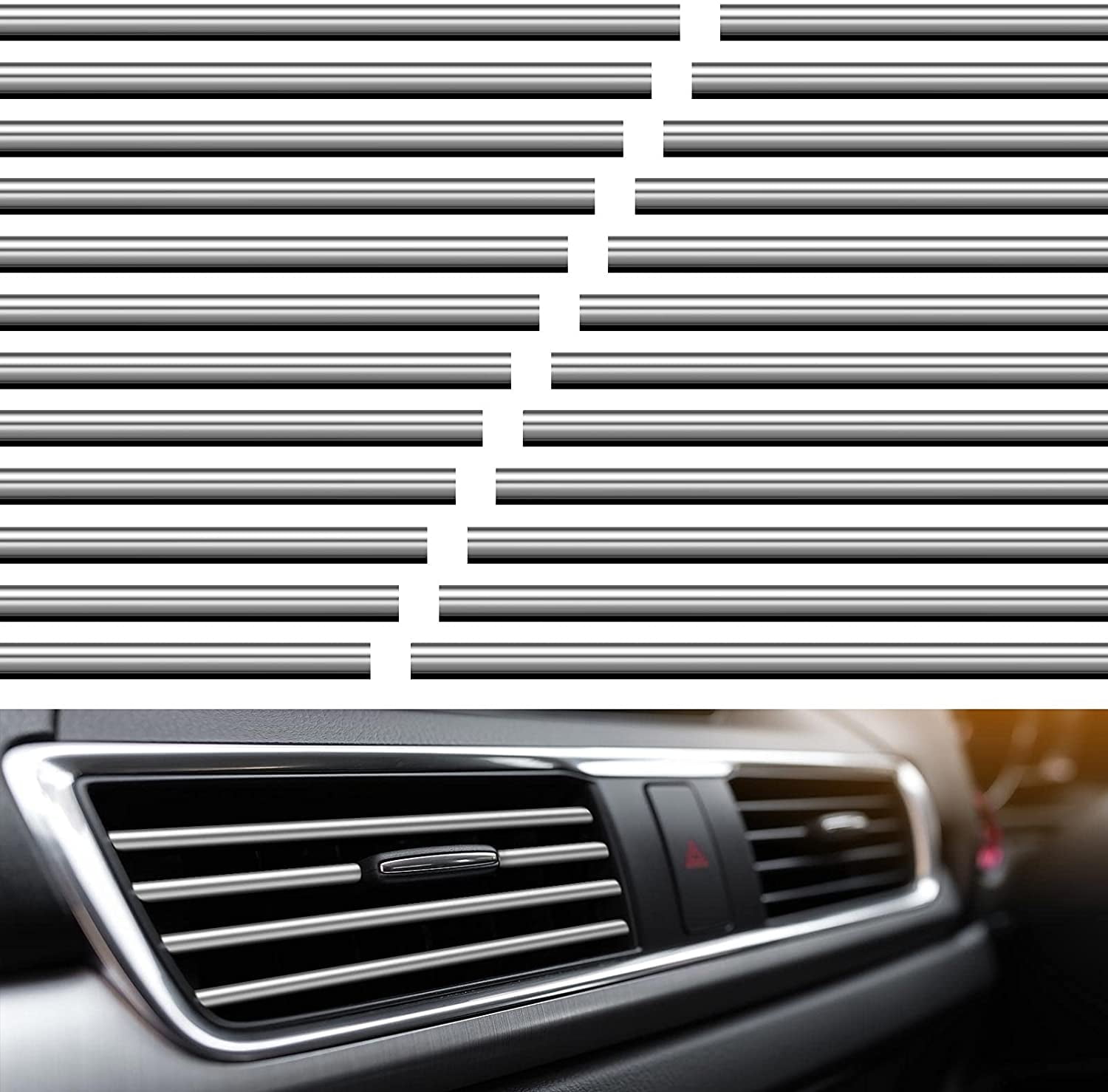 PYHLVCLF 20 Pieces Universal Car Air Conditioner Vent Trim Decoration Strip Accessories, Waterproof Flexible Shiny Auto Car Interior Accessories For All Air Vent Outlet (A-Red - 20 Pieces