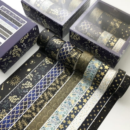 Visland 10 Rolls Washi Tape Set,Black Gold Floral Decorative Masking Tape Sets for Craft,Kids,Scrapbook,Bullet Journal,DIY,Gift Wrapping, Style #6