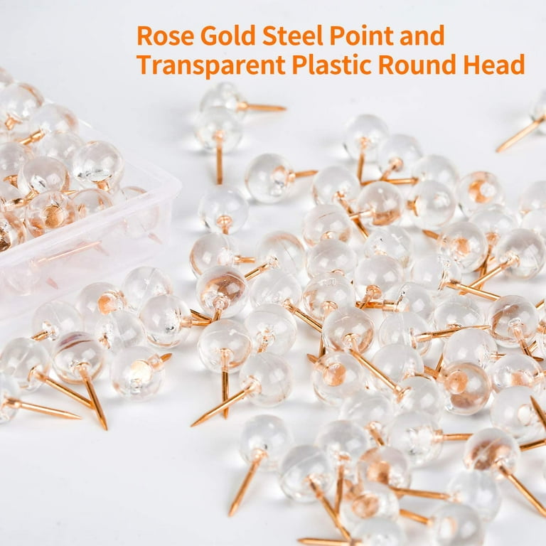 100pcs/set Transparent Rose Gold Push Pins Thumb Thumbtack Board
