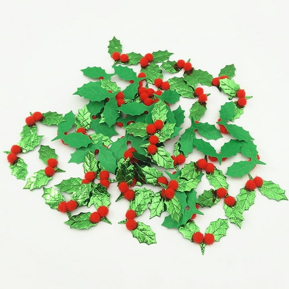 Visland 100Pcs Christmas Green Leaves Christmas Tree Decoration Holly Berries Leaves Appliques Decoration for Party Home Christmas Wreath