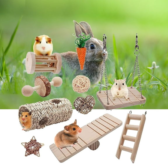Visland 10Pcs Hamster Toys Pine Cones Seesaw Natural Wood Molar Toys Small Animal Teeth Care Toys for Rabbits Guinea Pigs Squirrel Gerbils Small Rodent Pets Chewing and Playing