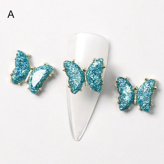 Visland 10Pcs Nail Art Creative Shape Shiny Decorative Alloy Sparkling 3D Butterfly DIY Manicure Decorations for Nail Salon