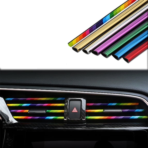 Visland 10Pcs PVC Car Air Conditioner Vent Outlet Trim Strip DIY Decoration U Shape Moulding Trim Strip Line Car Shiny Accessories Car Vent Strips (More Color Can Choose)