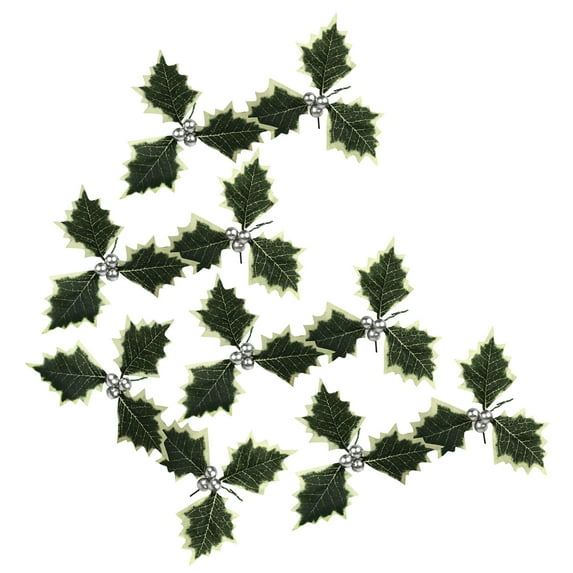 Visland 10Pcs Simulation Leaf with Fruits Realistic DIY Artificial Holly Berries Christmas Leaves for Party