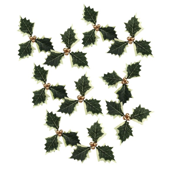Visland 10Pcs Simulation Leaf with Fruits Realistic DIY Artificial Holly Berries Christmas Leaves for Party
