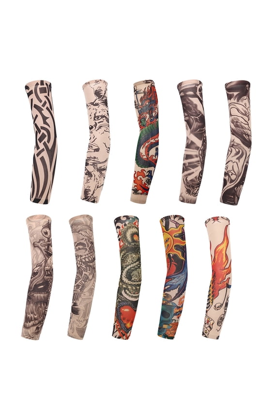 10Pcs UV Sun Compression Arm Sleeves Tattoo Cover Up Cooling Athletic Sports Sleeve for Football Golf & Volleyball