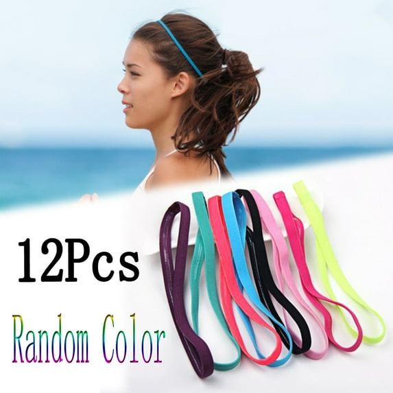 Visland 12 Pieces Non-Slip Polyester Elastic Headbands Colorful Sweatband Workout Headband Sport Grip Headbands for Women, Men and Girls(Random Color)