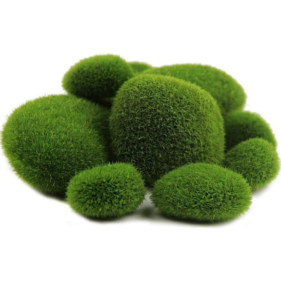 Visland 12PCS Artificial Moss Rocks, 3 Size Faux Green Moss Covered Stones Green Moss Balls Decorative Fake Moss Decor for Fairy Gardens Floral Arrangements Craft