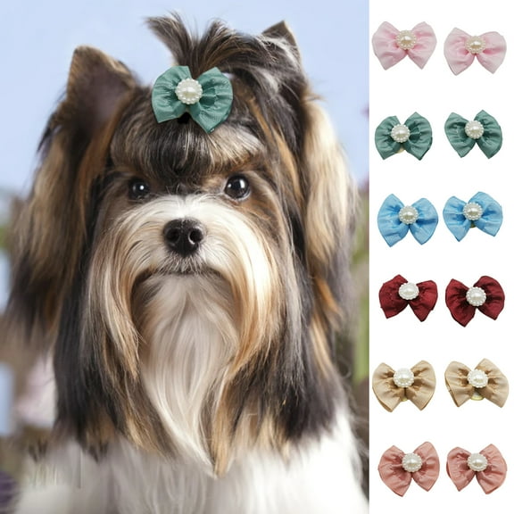 Visland 12Pcs Pet Hair Bows Lotus Leaf Lace Pet Grooming Accessory Soft Texture Pretty Dogs Hair Bow Ties for Festival