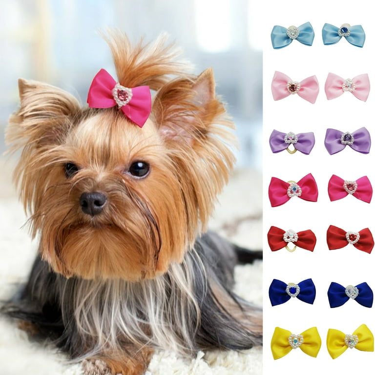 JpGdn 50Pcs/25Pairs 3'' 4 Big Dog Hair Bows with Elastic Rubber Band for  Medium Large Dogs Doggie Rhinestone Floral Bowknot Topknot Rabbits Girl Boy