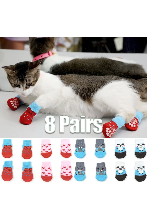 16PCS Pet Socks, Christmas Cute Paw Pattern Warm Anti-Slip Dogs Cats Knit Socks for Puppy Kitten