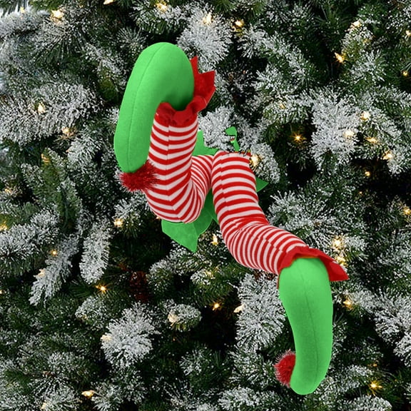 Visland 19.7” Christmas Elf Stuffed Legs Stuck Tree Topper Decorations -Xmas Holiday Indoor Outdoor Decor Party Ornaments
