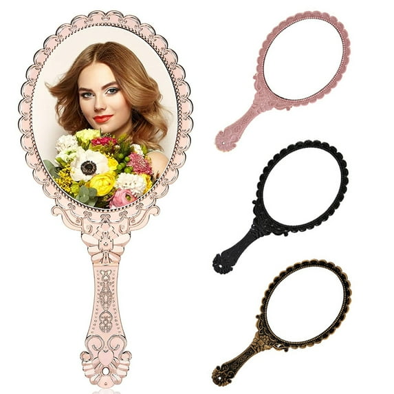 Visland 1PC/2PCS Women Hand Held Mirror, Vintage Embossed Flower Portable ABS Hand Held Makeup Mirror