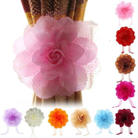 Visland 1Pair Peony Flower Curtain Tieback Wedding Curtain Buckle Drapey Holder Girl's Room Decor,Red