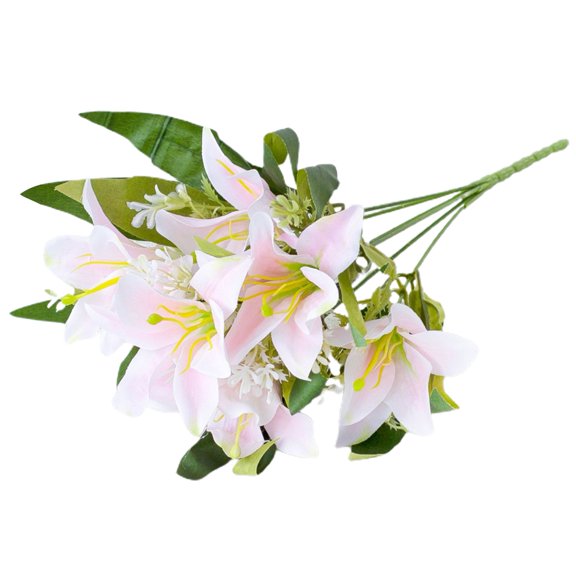 Visland 1Pc Artificial Lilies Flower Realistic No Withering Non-fading Single Branch Multi-fork Artistic Modern Style Fake Flower for Wedding