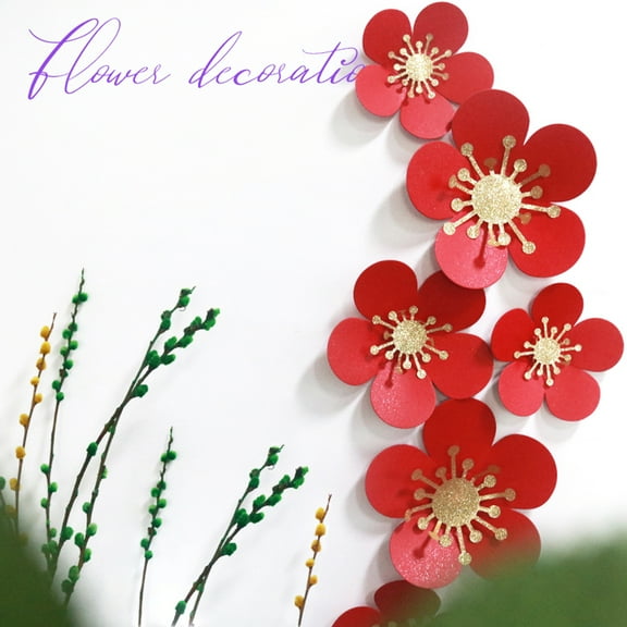 Visland 1Set Paper Flowers DIY Artificial Red Floral Wall Art Paper Flower Decoration for Wedding