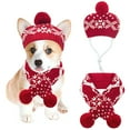 thumbnail image 1 of Visland 1Set Pet Hat Scarf, Autumn Winter Warm Dog Cat Knitted Snowflake Beanie Neckerchief for Christmas, 1 of 5