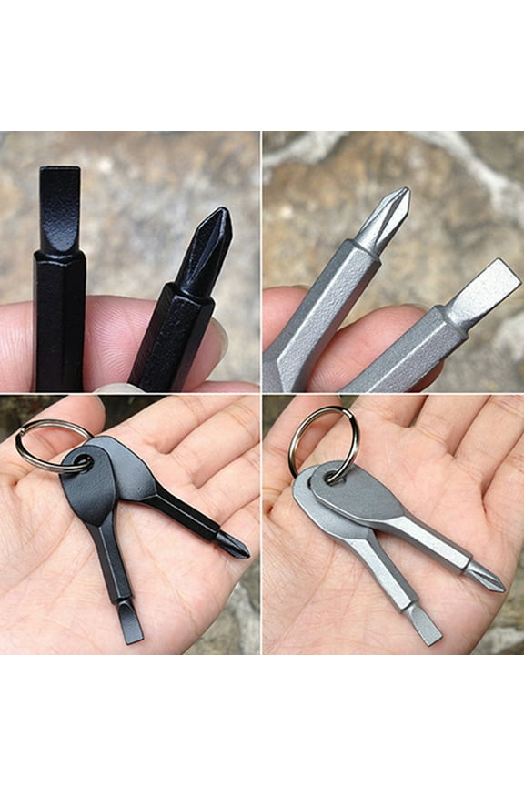 2 Keys Stainless Keychain Screwdriver Set Outdoor Multifunction Pocket Tool