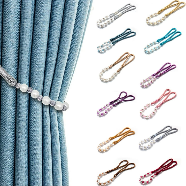 2Pcs Magnetic Curtain Clip Curtain Holder Tieback Buckle Clip Buckle Pearl  Tie Backs Curtain Accessories Home Decoration,Blue,2pcs