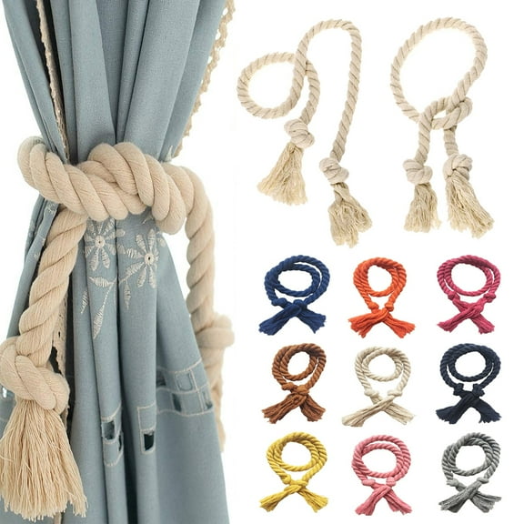 Visland 2 Pcs Natural Cotton Curtain Tiebacks- Farmhouse Style Curtain Holdback Rope, Curtain Decorative Holdbacks for Rural Style Drapery Tieback