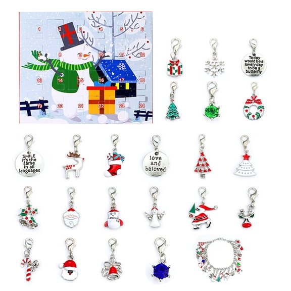 Visland 2022 Xmas Countdown Calendar Bracelet Santa Elk Sock Pendant Jewelry Making Kit