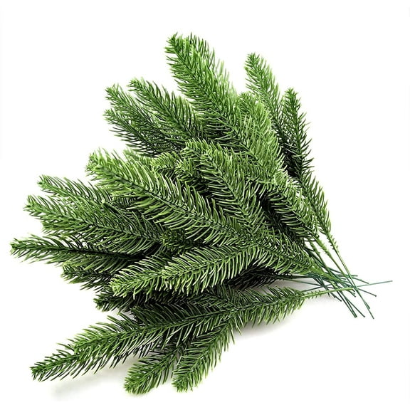 Visland 20PCS Artificial Pine Branches Green Leaves Needle Garland Green Plants Pine Needles for Garland Wreath Christmas Embellishing and Home Garden Decor