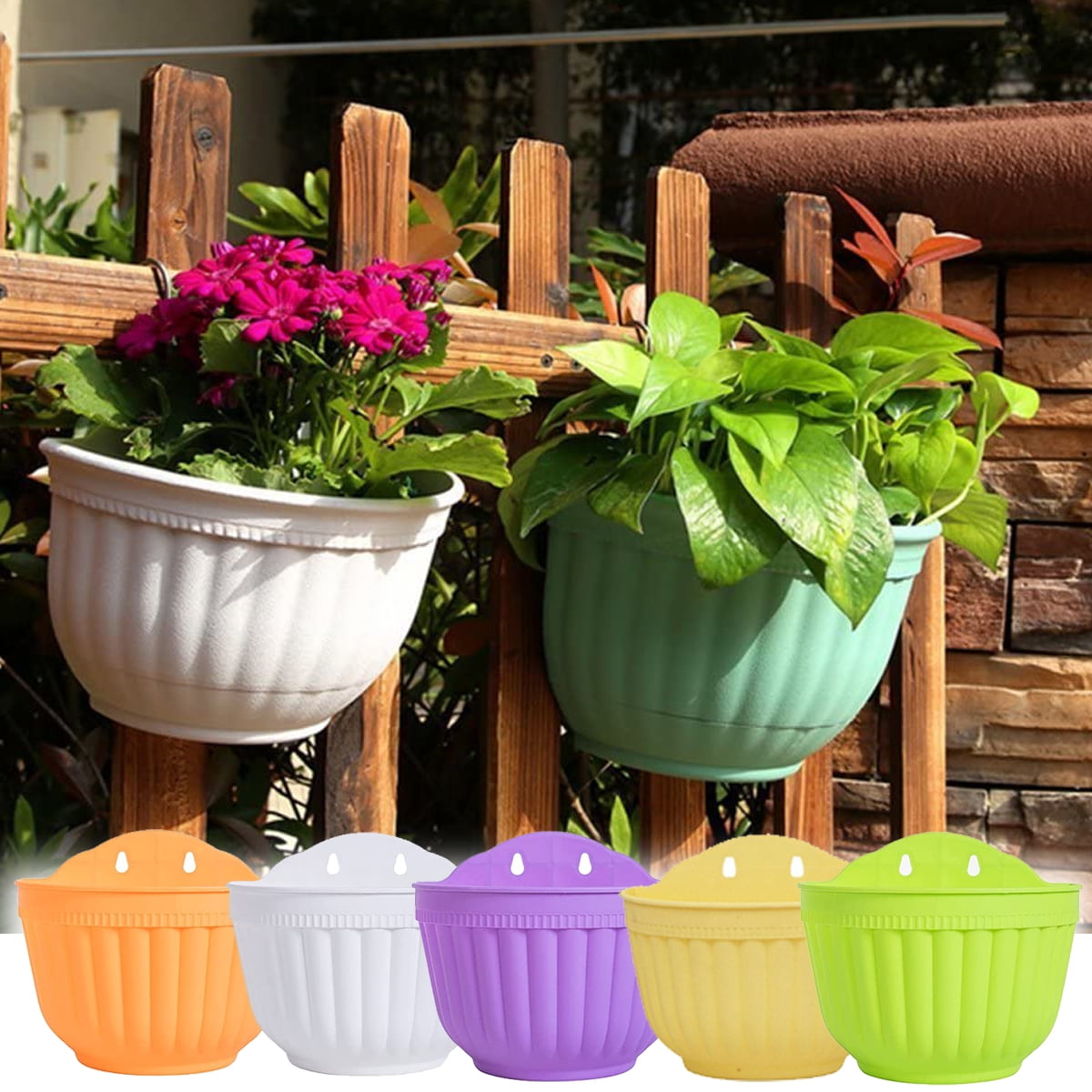 Visland 21 cm Half Round Resin Flower Pot Hanging Planter with S-Hook and  Drainage Filter