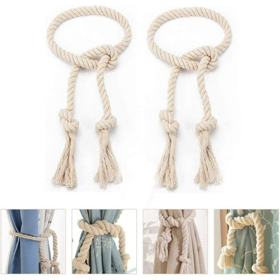 Visland 2PCS Curtain Tiebacks Tie-Backs Hooks Cotton Rope Rural Style Curtain Decor Holdbacks Hand Weaving Cotton Linen Strap Home Office Blackout Housewarming Gift
