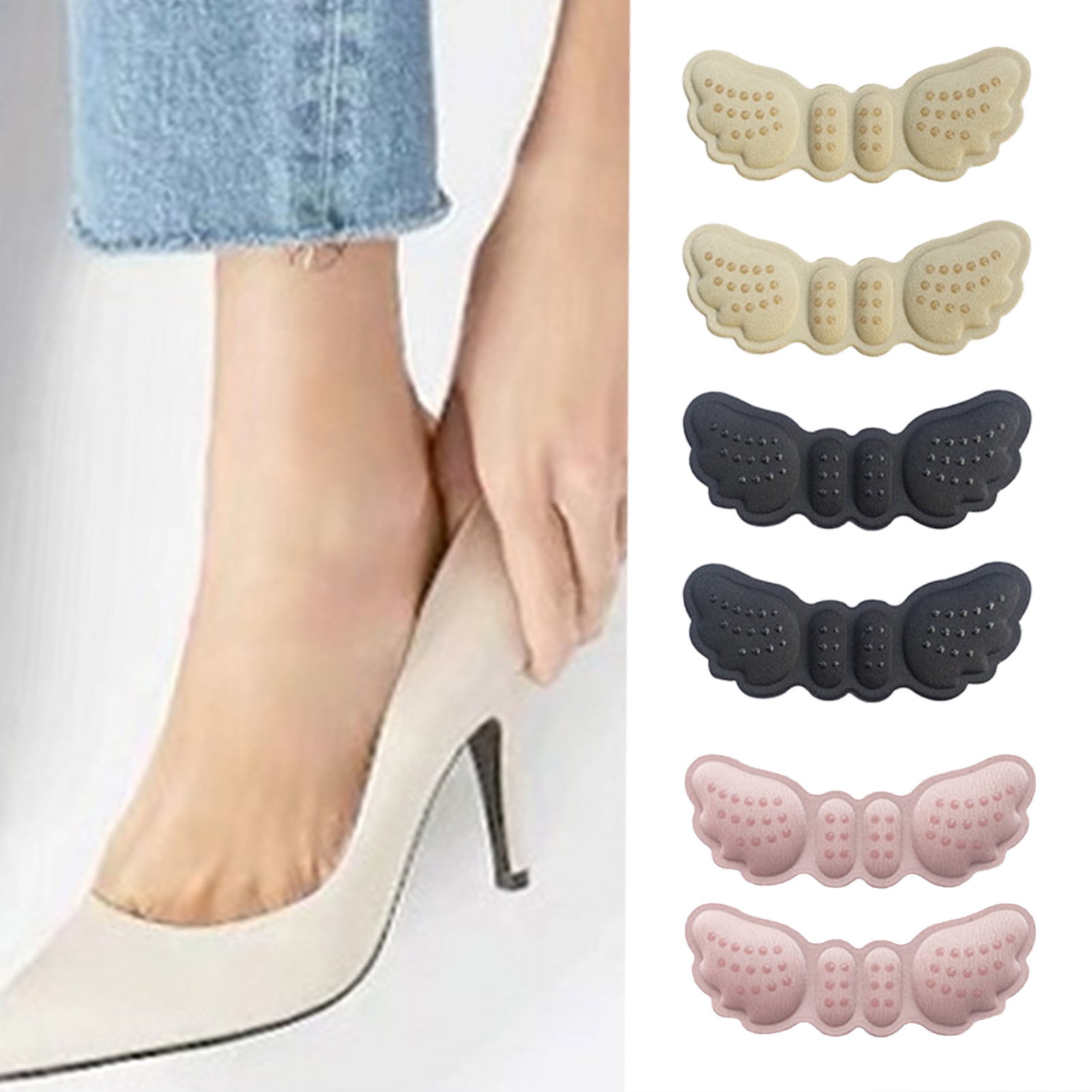 Visland 2PCS Heel Cushion Pads Durable Rubber Self Adhesive Butterfly Wing Shape Heel Inserts Heel Grips for Loose Shoes Women s Shoes