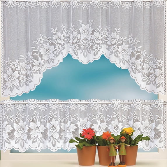 Visland 2PCS Lace Curtain Voile Coffee Curtain Vintage Style Cafe Window Tier Kitchen Dining Room Home Decoration Treatments