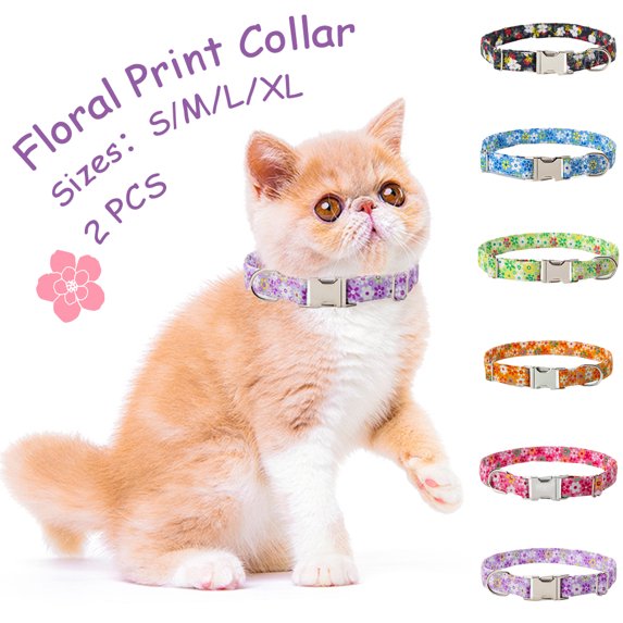 Visland 2PCS Pet Collar, Adjustable Zinc Alloy Buckle Floral Dog Cat Necklace Collar for Pet Accessories (S, M, L, XL)