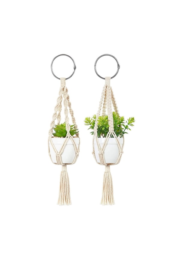 2PCS Small Macrame Plant Hanger Plant Holder Cotton Rope Come Handmade Hanging Planter Wall Art for Indoor Outdoor Decorations