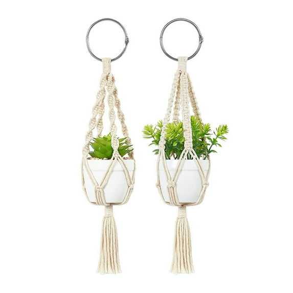 Visland 2PCS Small Macrame Plant Hanger Plant Holder Cotton Rope Come Handmade Hanging Planter Wall Art for Indoor Outdoor Decorations